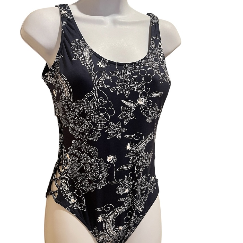 Roxy Navy and White One Piece Swimsuit with Intricate Design
